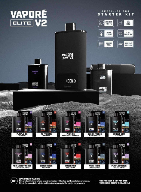 Vapore Elite V2 20k Puffs / Black V2 Batt Compatible