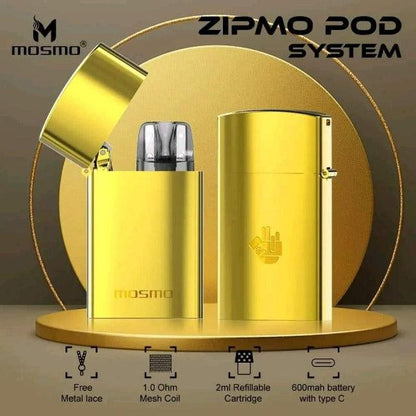 zipmo vape, zipmo pod, zipmo kit, zipmo refillable, zipmo facebook, zipmo front side, zipmo closed-up, zipmo gold