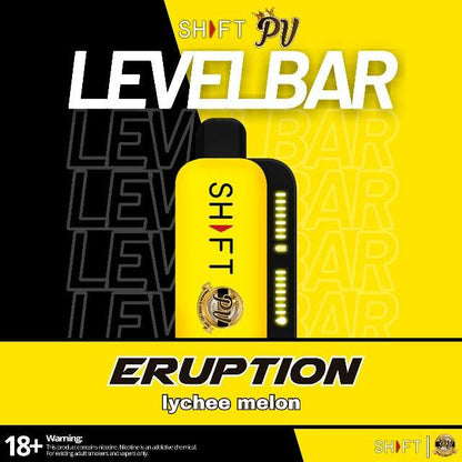 Shft Vape, Shft disposable, Shft disposable vape, Shft levelbar 10000 puffs, Shft levelbar eruption, Shft levelbar clychee melon, Shft levelbar menthol, Shft levelbar yellow, shft levelbar black, Shft levelbar front side, Shft levelbar moving indicator, shft international, shft vape, shft disposable, shft flavors, shft international, shft level bar, shft level bar front side, shft level bar closed-up, shft level bar