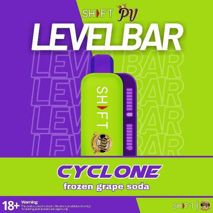 Shft Vape, Shft disposable, Shft disposable vape, Shft levelbar 10000 puffs, Shft levelbar menthol, Shft levelbar moving indicator, Shft levelbar cyclone, Shft levelbar frozen grape soda, , Shft levelbar violet, shft levelbar green, Shft levelbar front side, shft international, shft vape, shft disposable, shft flavors, shft international, shft level bar, shft level bar front side, shft level bar closed-up, shft level bar