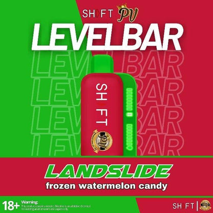 Shft Vape, Shft disposable, Shft disposable vape, Shft levelbar 10000 puffs, Shft levelbar menthol, Shft levelbar moving indicator, Shft levelbar landslide, Shft levelbar frozen watermelon candy, Shft levelbar red, shft levelbar green, Shft levelbar front side, shft international, shft pasty vapor, shft vape, shft disposable, shft flavors, shft international, shft level bar, shft level bar front side, shft level bar closed-up, shft level bar