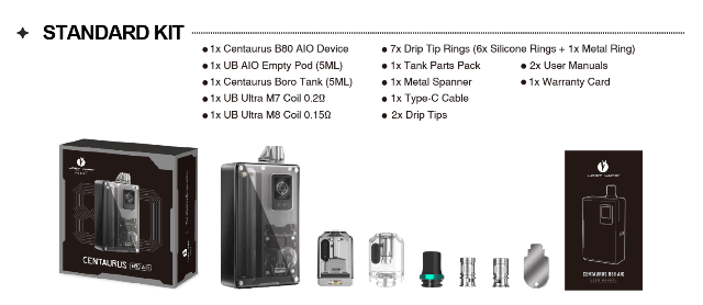 lost vape centaurus, lost vape centaurus b80, lost vape aio, lost vape b80 front side, lost vape centaurus b80 closed-up, aio b80 content