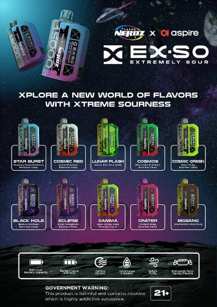 exso flavor guide, exso flavors, exso nerds, exso disposable vape