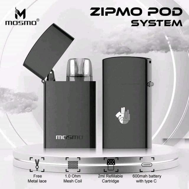 zipmo vape, zipmo pod, zipmo kit, zipmo refillable, zipmo facebook, zipmo front side, zipmo closed-up, gunmetal